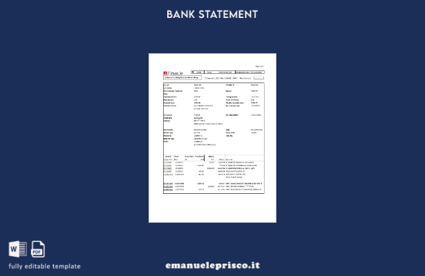 Modello Excel di estratto conto bancario India Finacle in stile verificato